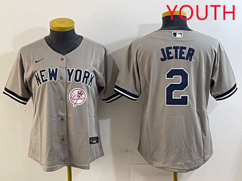 Youth New York Yankees 2 Jeter Grey Game 2025 Nike MLB Jersey style 10